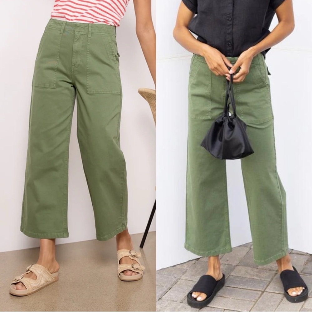 Evereve Pistola Sophia Basil Green Cargo Crop Wide Pants